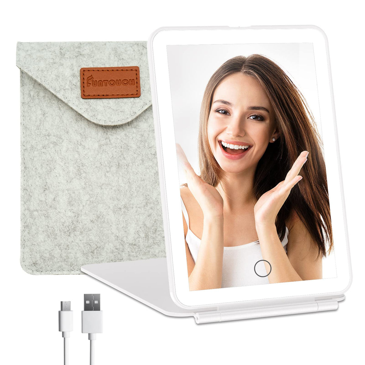 FUNTOUCH travel makeup mirror front view with LED lights