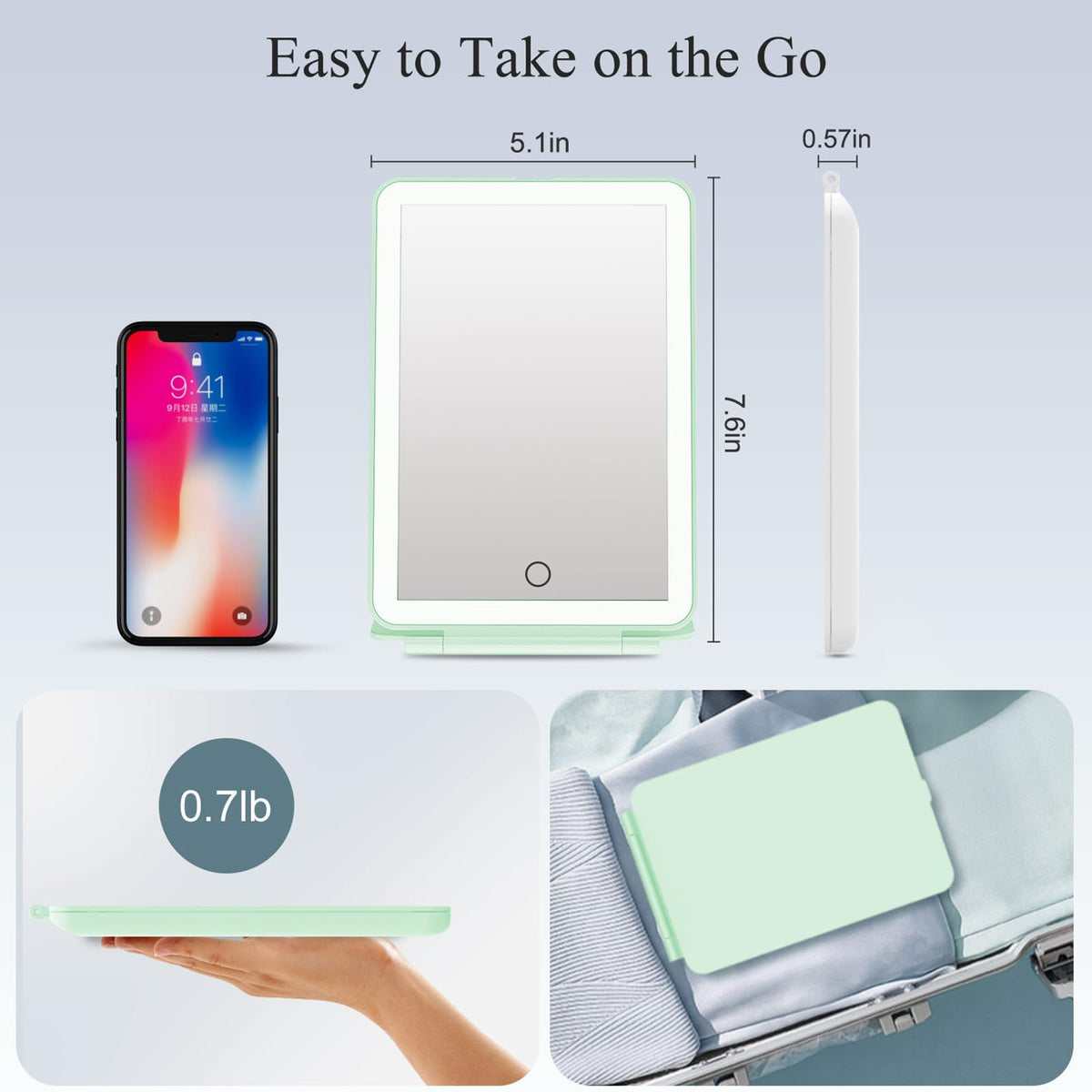 FUNTOUCH Travel Makeup Mirror in a travel bag for portability