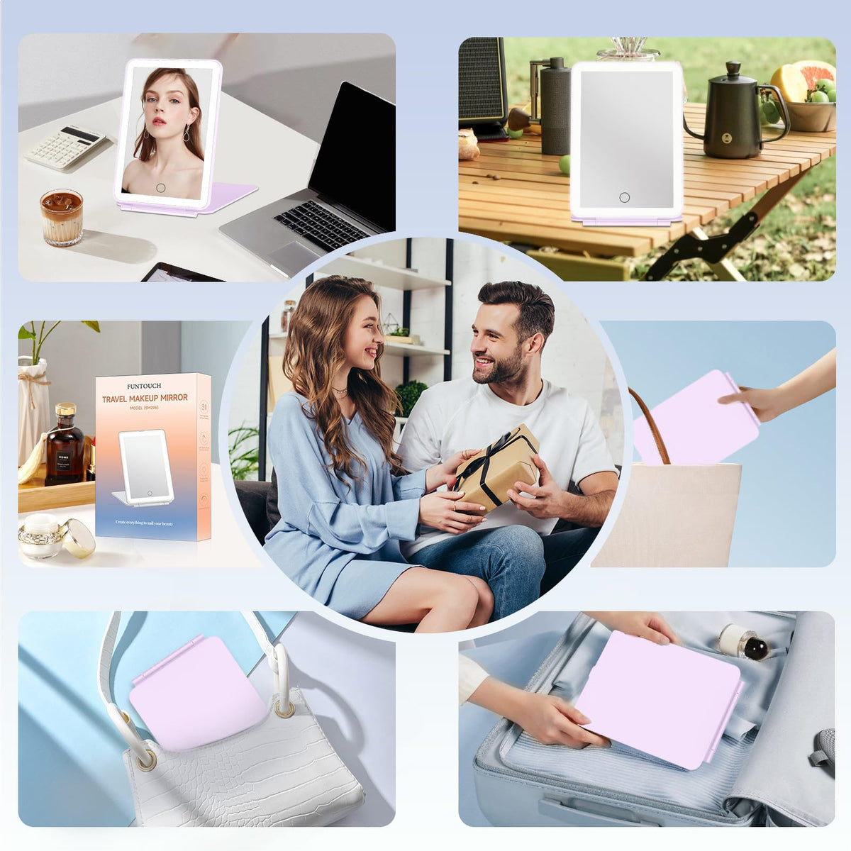 FUNTOUCH Travel Makeup Mirror in travel bag for portability