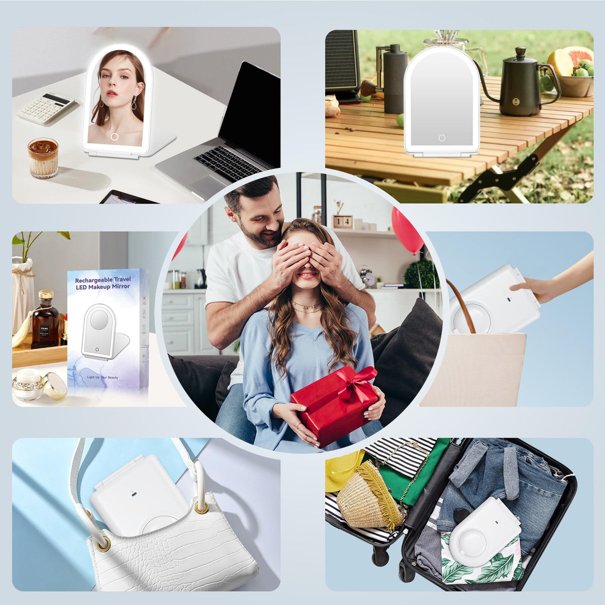 FUNTOUCH Travel Makeup Mirror packaging and accessories
