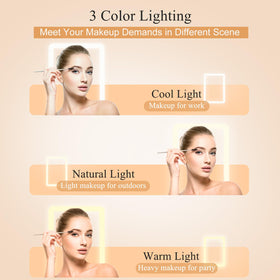 FUNTOUCH Travel Makeup Mirror showcasing three light settings