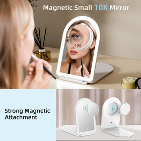 FUNTOUCH Travel Makeup Mirror showing 10X magnifying mirror attached