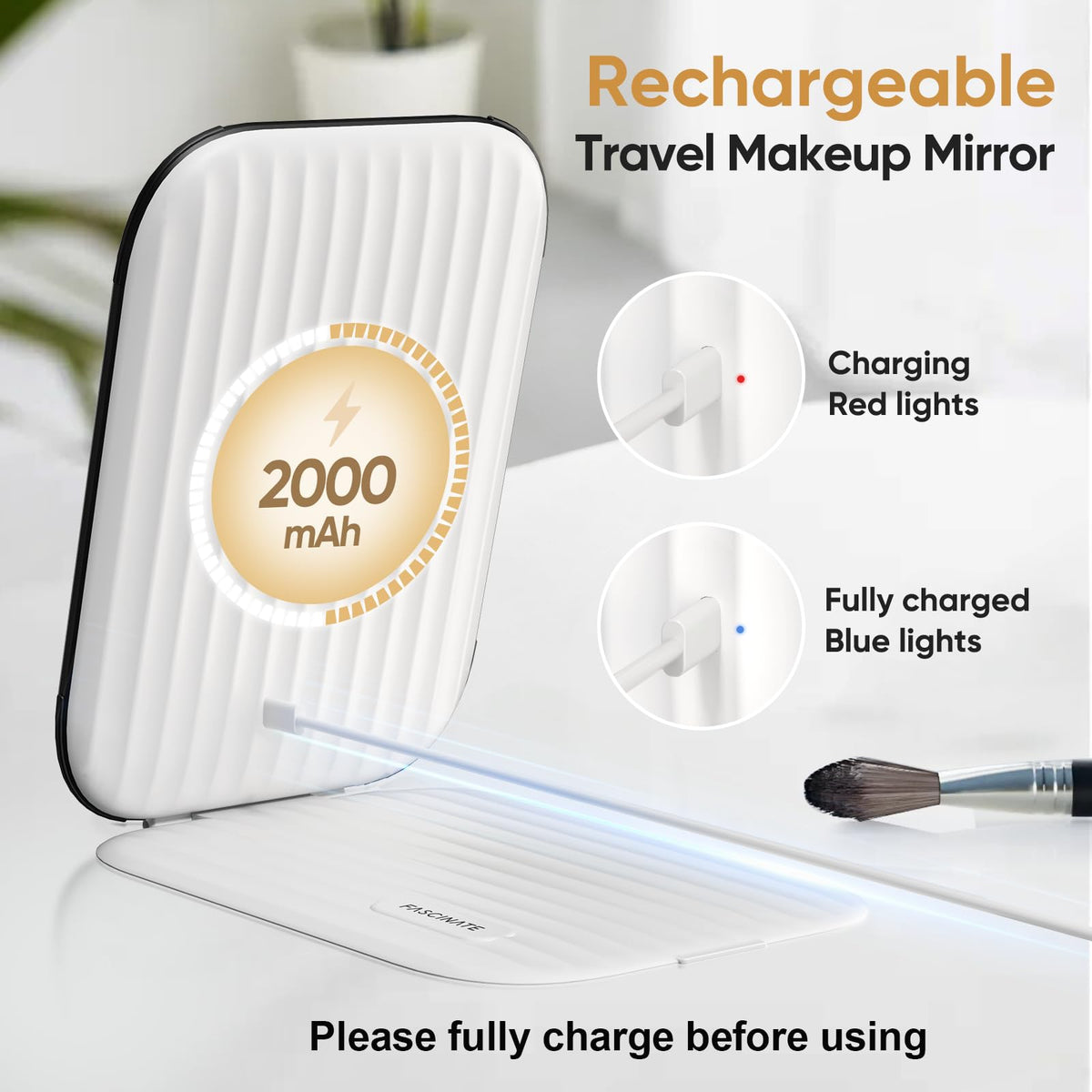 FUNTOUCH travel makeup mirror showing touch screen controls
