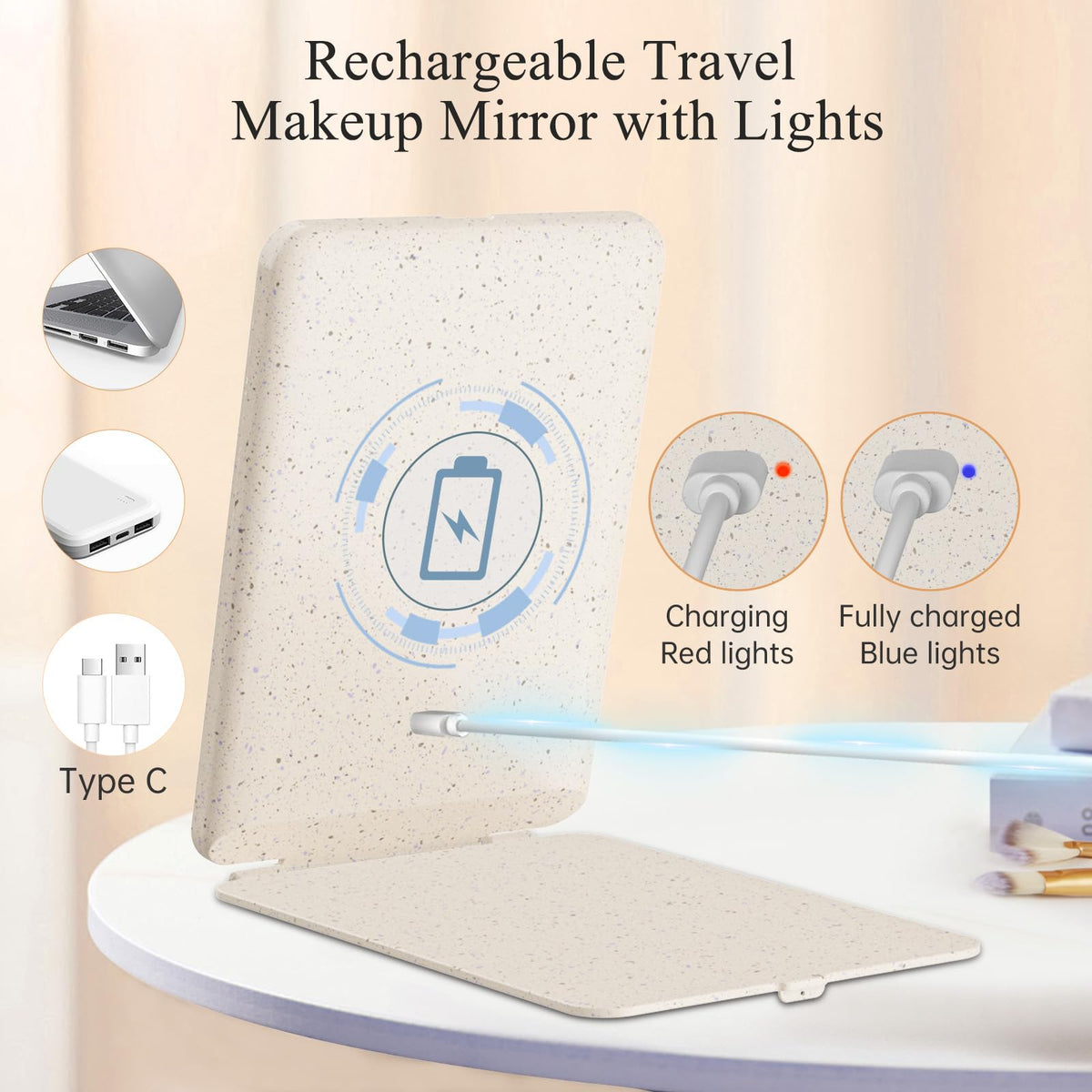 FUNTOUCH Travel Makeup Mirror side view showing compact design