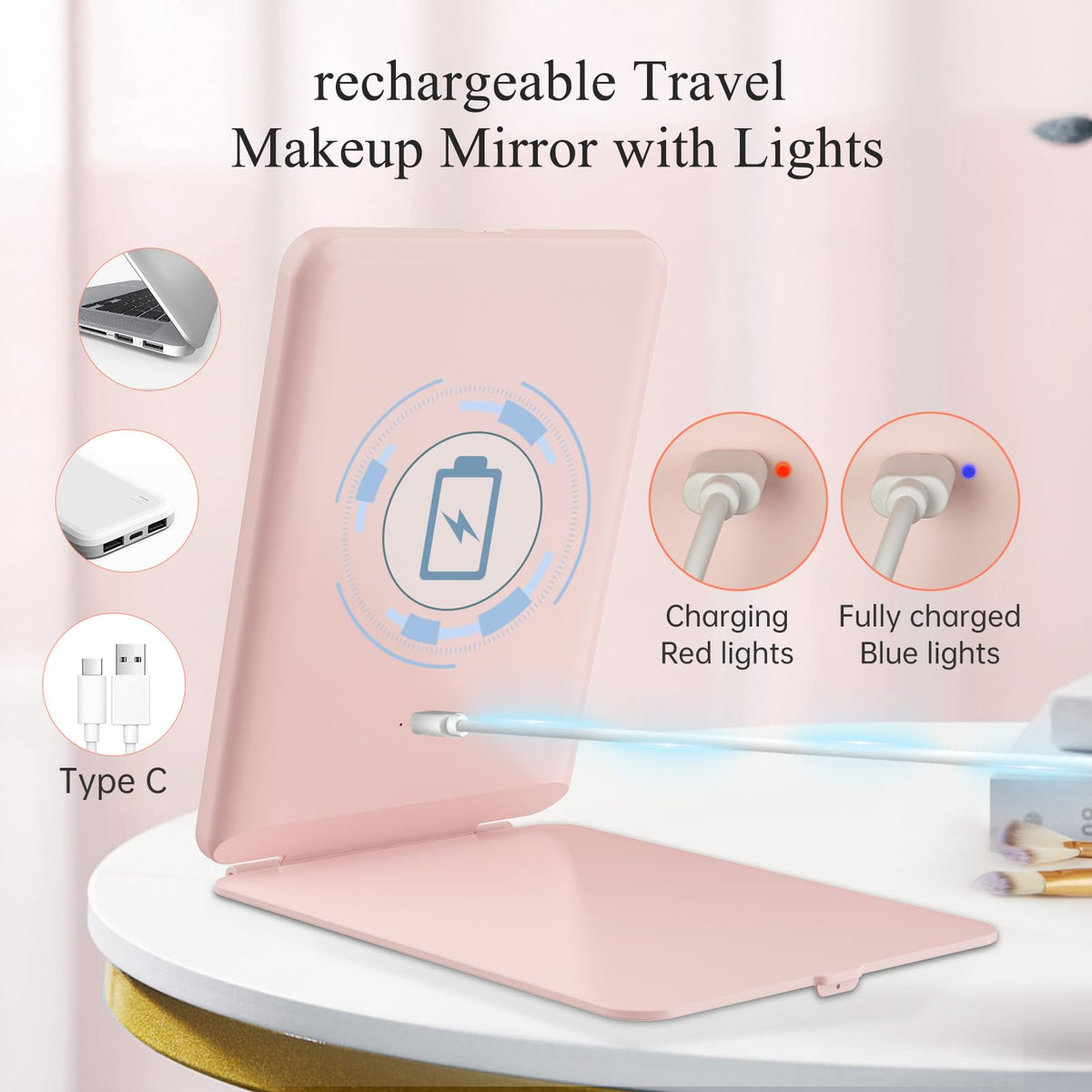FUNTOUCH Travel Makeup Mirror side view showing compact design