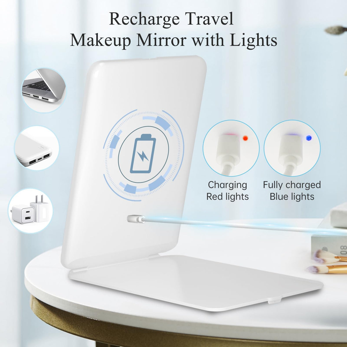 FUNTOUCH Travel Makeup Mirror side view showing foldable design