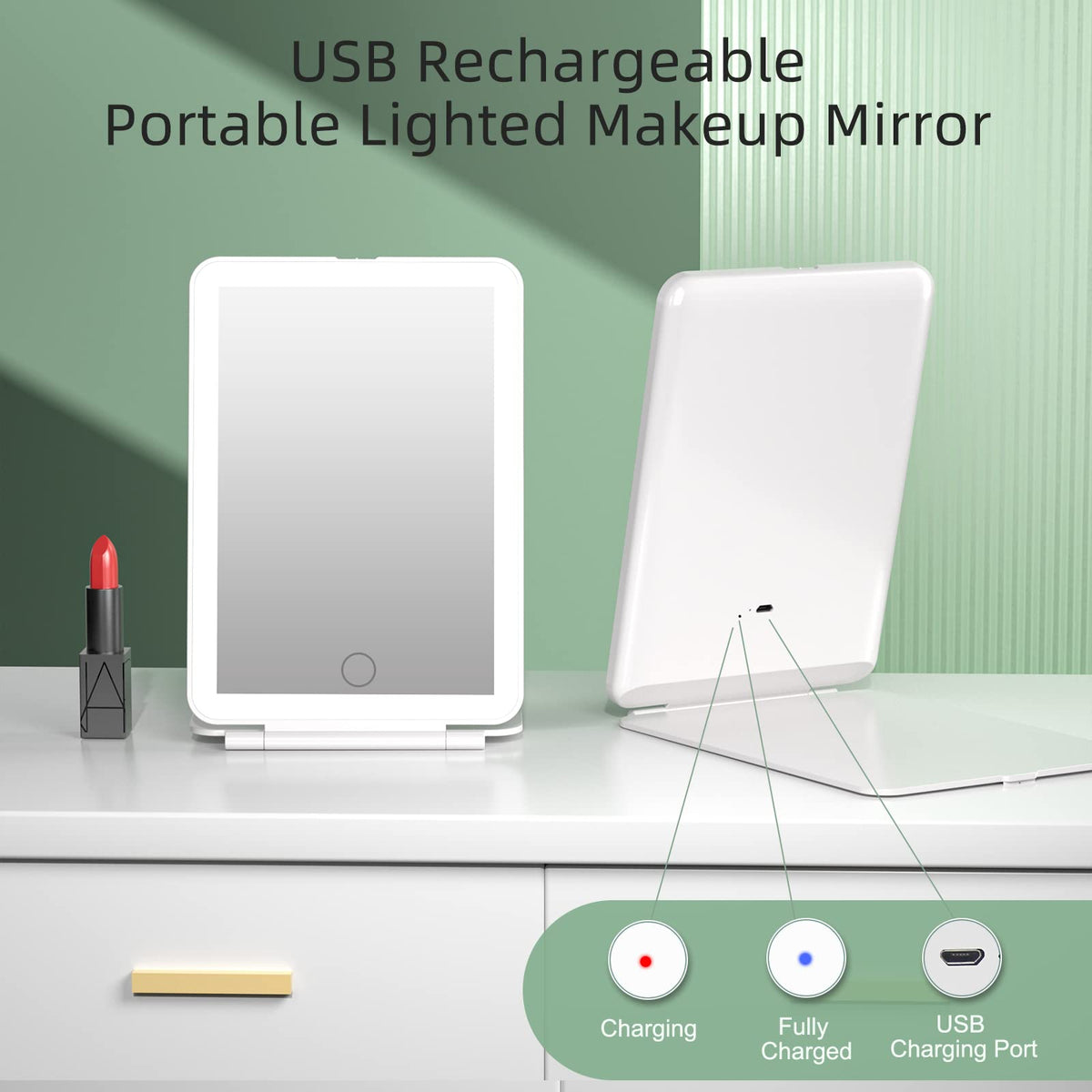 FUNTOUCH travel makeup mirror side view showing slim design