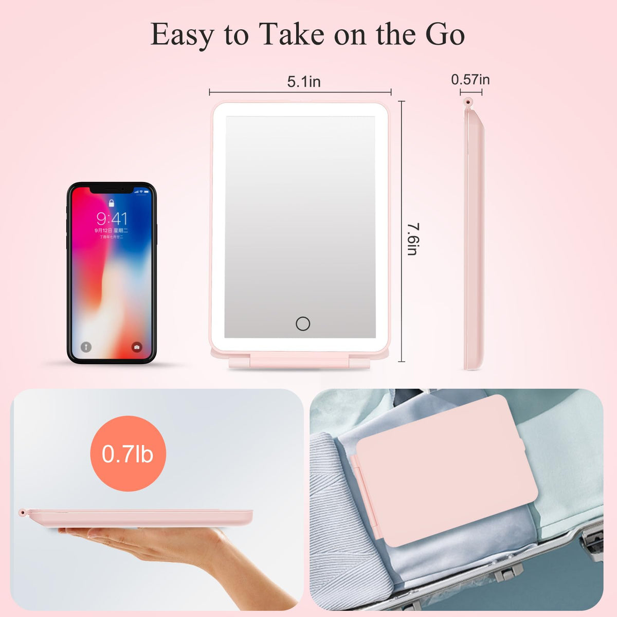 FUNTOUCH Travel Makeup Mirror touch control interface close-up
