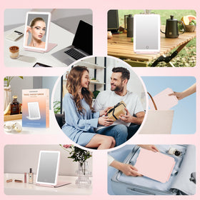 FUNTOUCH Travel Makeup Mirror with LED lights in use for makeup application