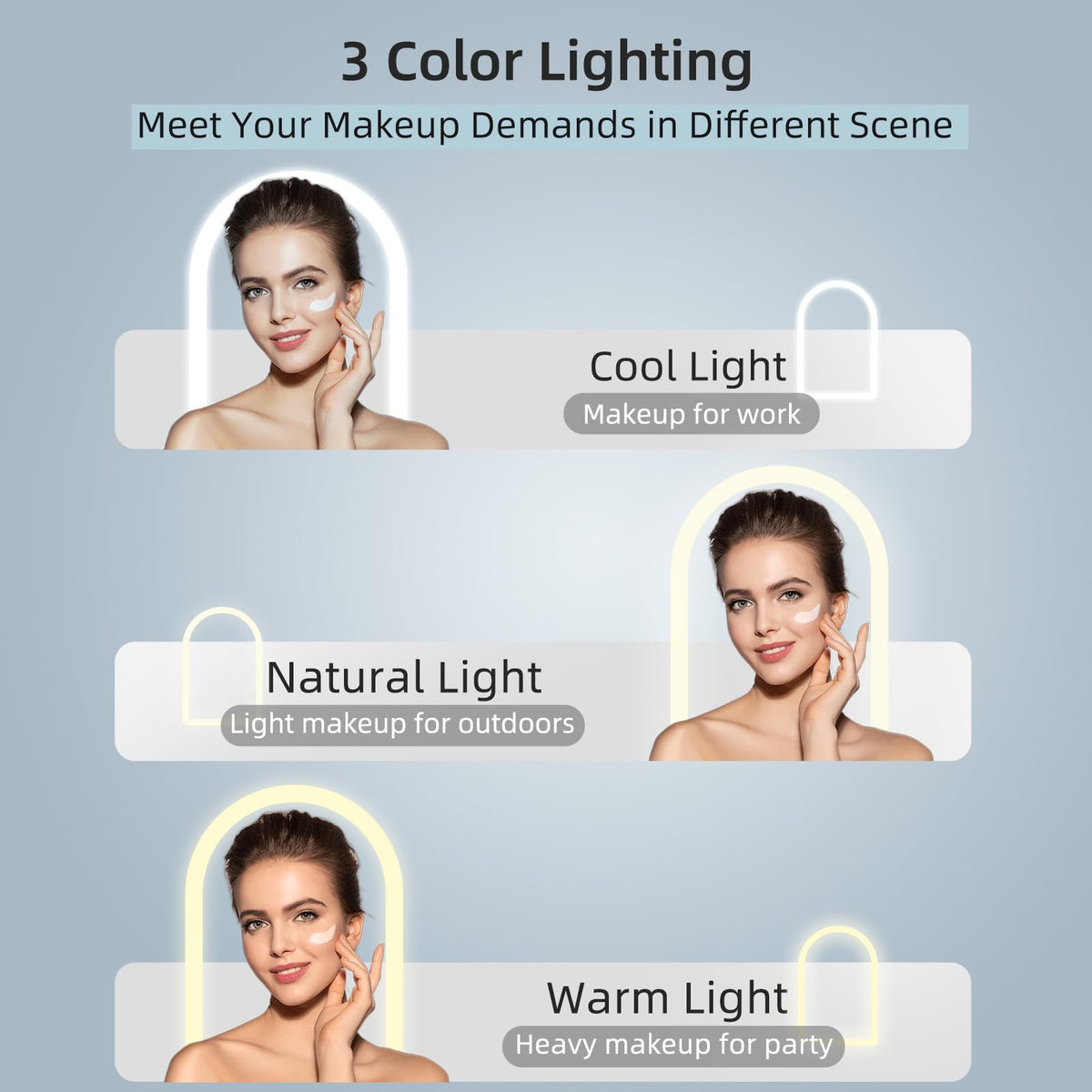 FUNTOUCH Travel Makeup Mirror with three colour lighting options