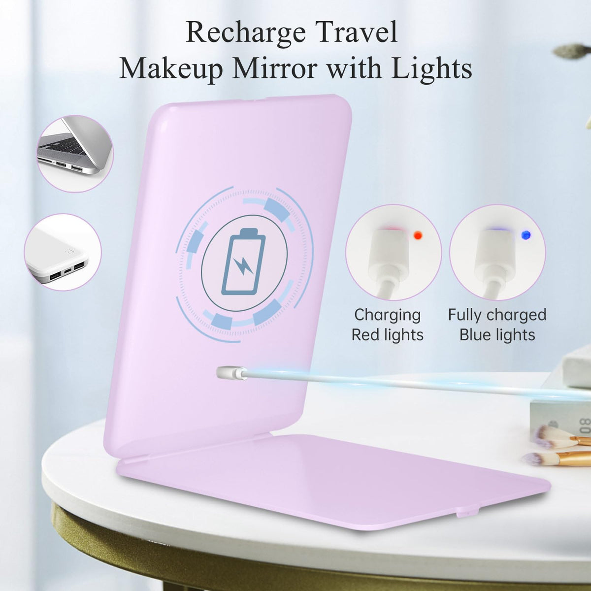 FUNTOUCH Travel Makeup Mirror with touch screen control