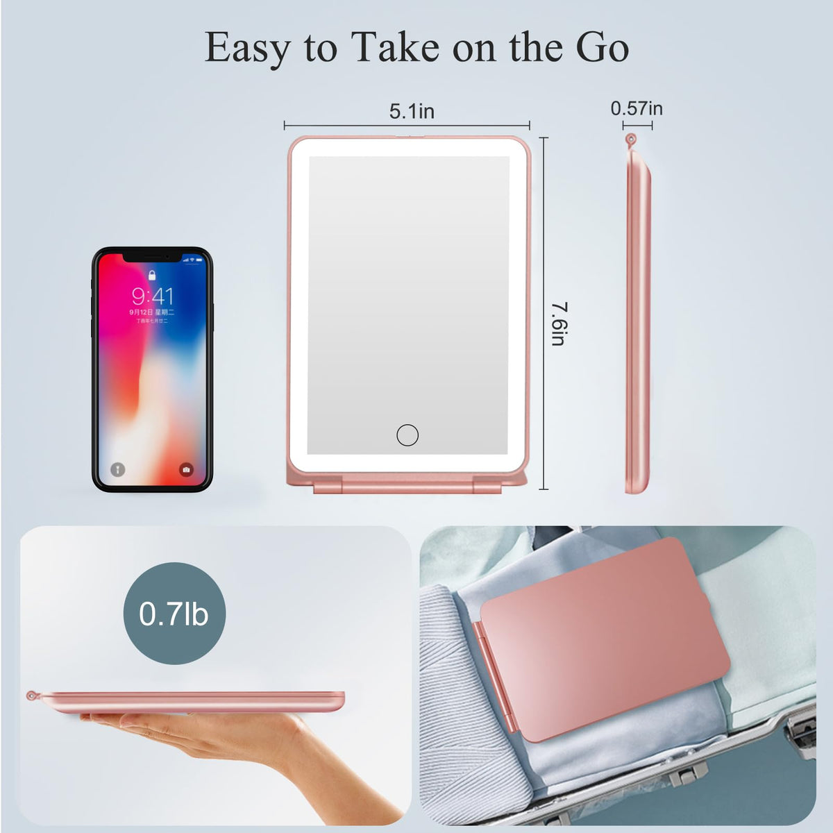 FUNTOUCH Travel Makeup Mirror with USB charging cable