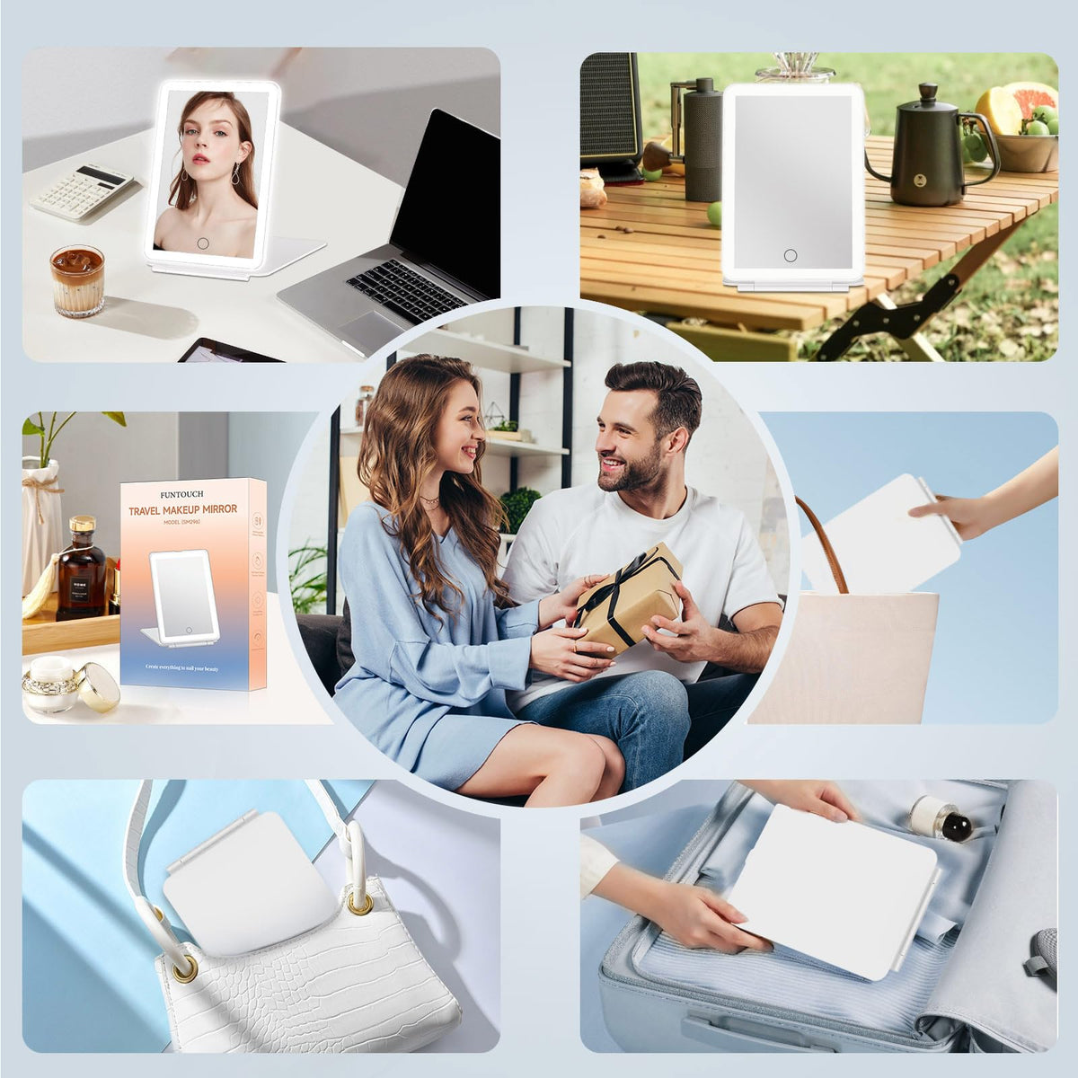 FUNTOUCH Travel Makeup Mirror with USB charging cable