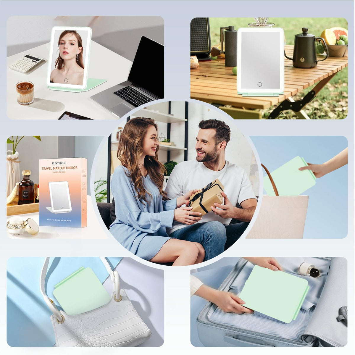 FUNTOUCH Travel Makeup Mirror with warm light for makeup application