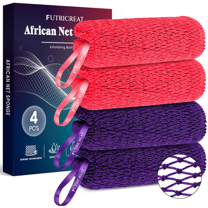 FUTRICREAT 4 Pack African Net Sponge in coral pink and purple
