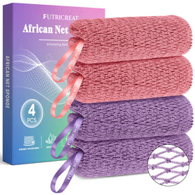 FUTRICREAT African Net Sponge 4 Pack in pink and purple colors