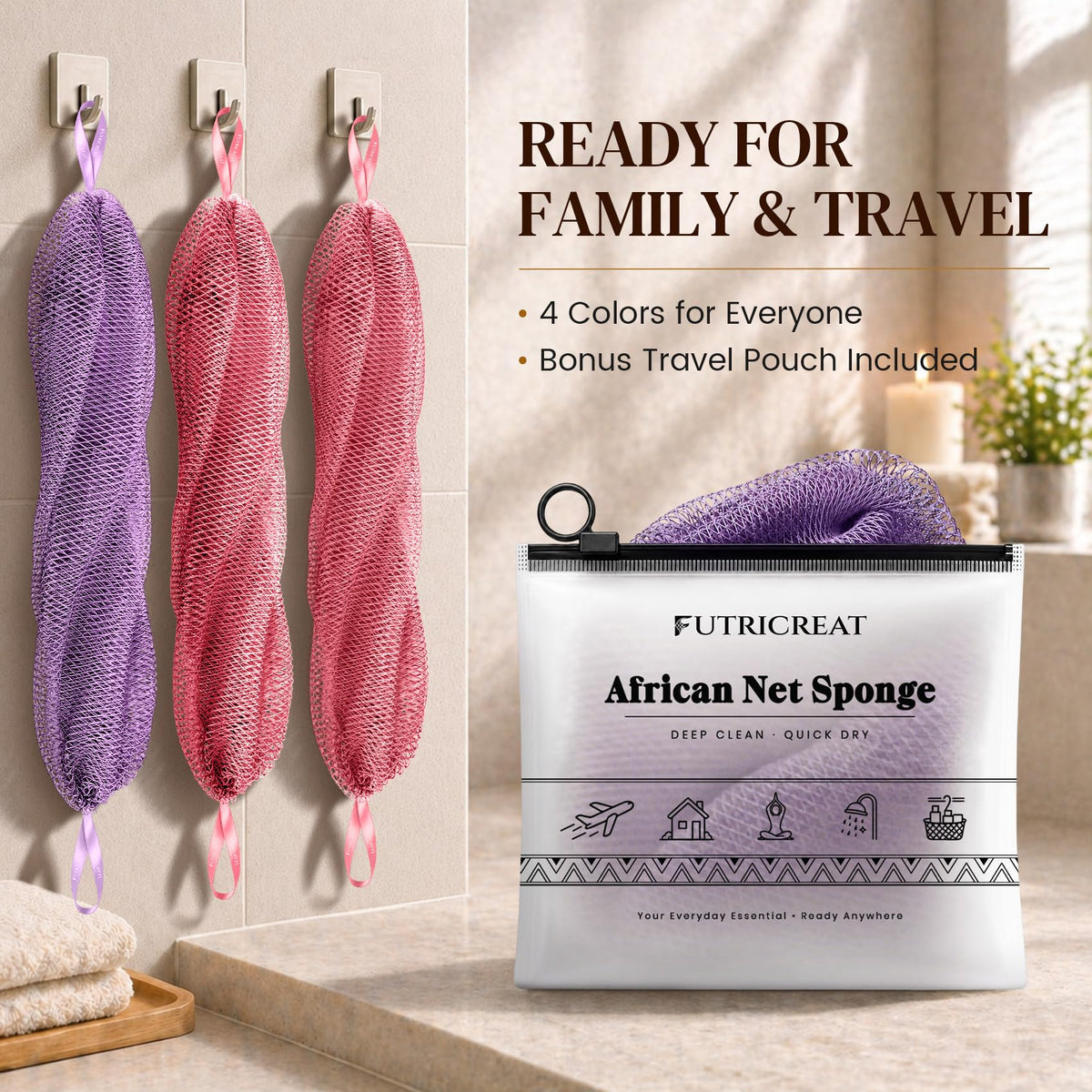 FUTRICREAT African Net Sponge with body wash creating lather