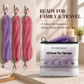 FUTRICREAT African Net Sponge with body wash creating lather