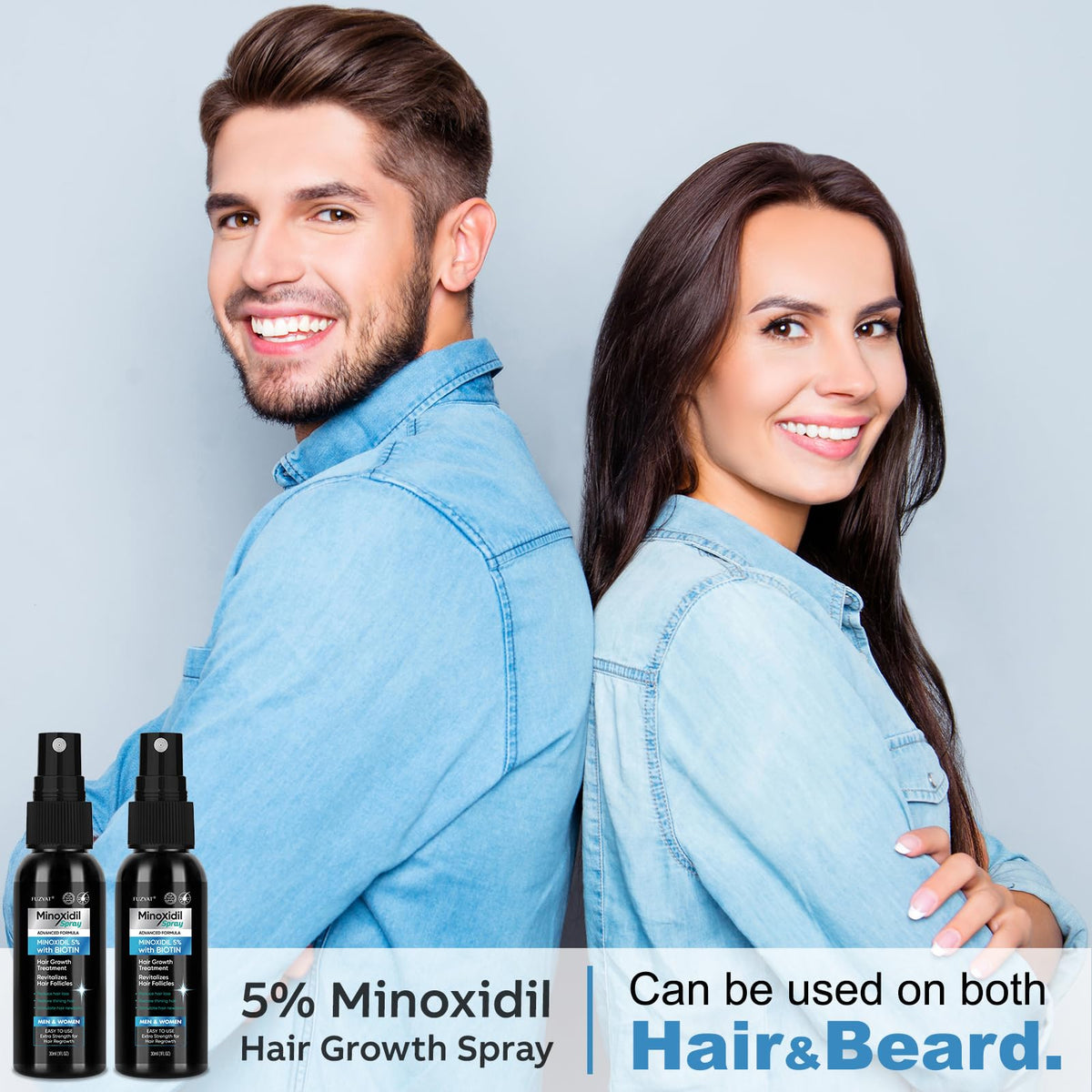 FUZYAT hair growth spray on a bathroom counter