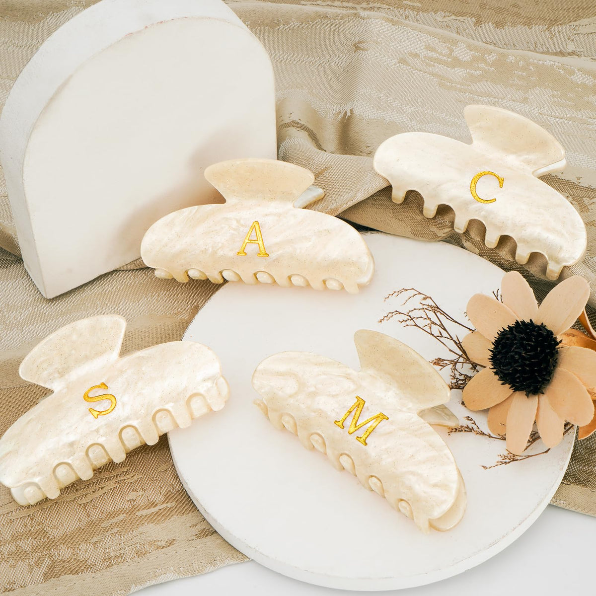 Fycert Initial Hair Clip in Gold with packaging