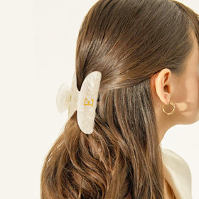 Fycert Initial Hair Clip in White showcasing glitter