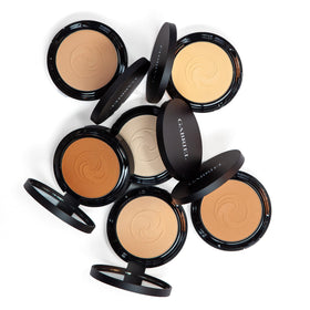Gabriel Cosmetics Deep Beige Pressed Mineral Powder Foundation in use on model