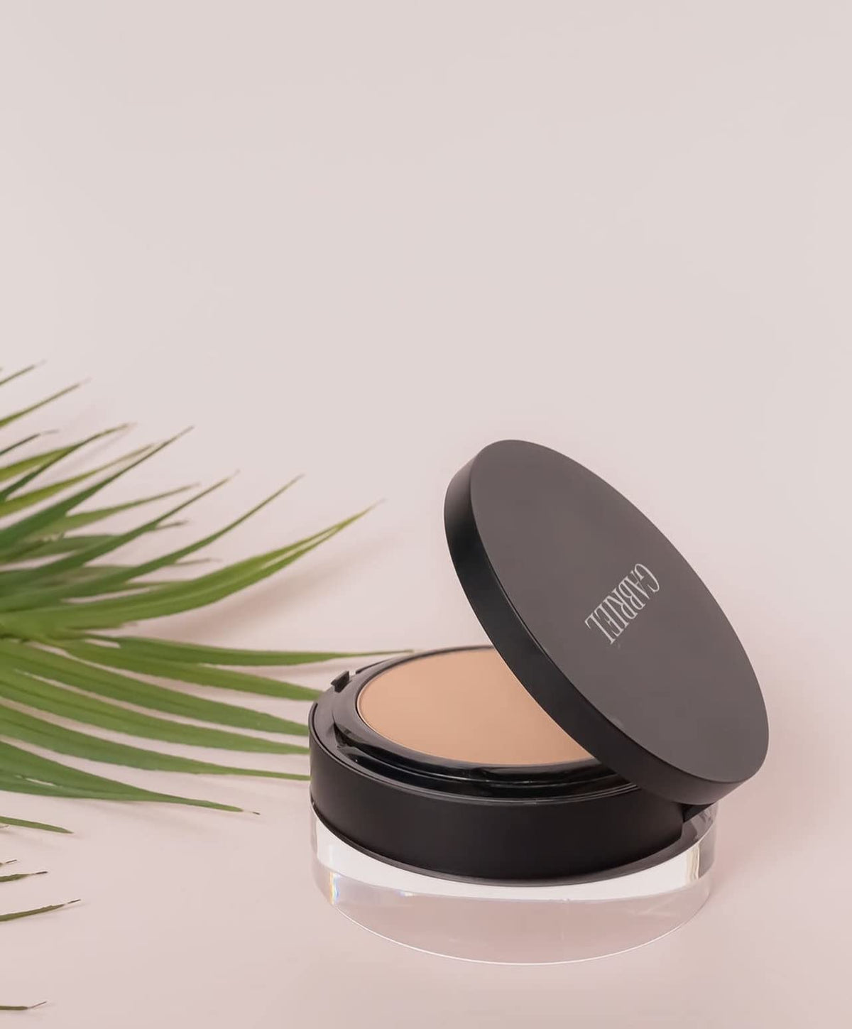Gabriel Cosmetics Deep Beige Pressed Mineral Powder Foundation on vanity