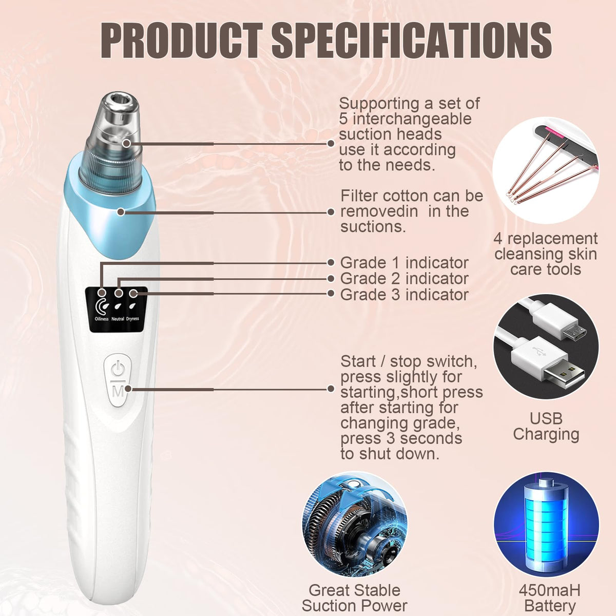 Gackoko Blackhead Remover Pore Vacuum side view