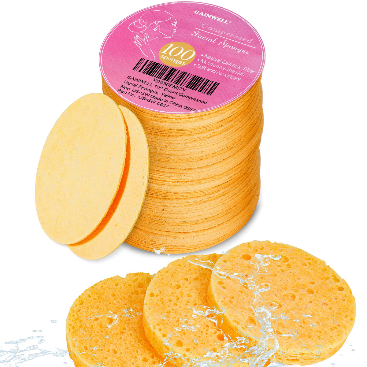GAINWELL 100PCS Compressed Facial Sponges front view