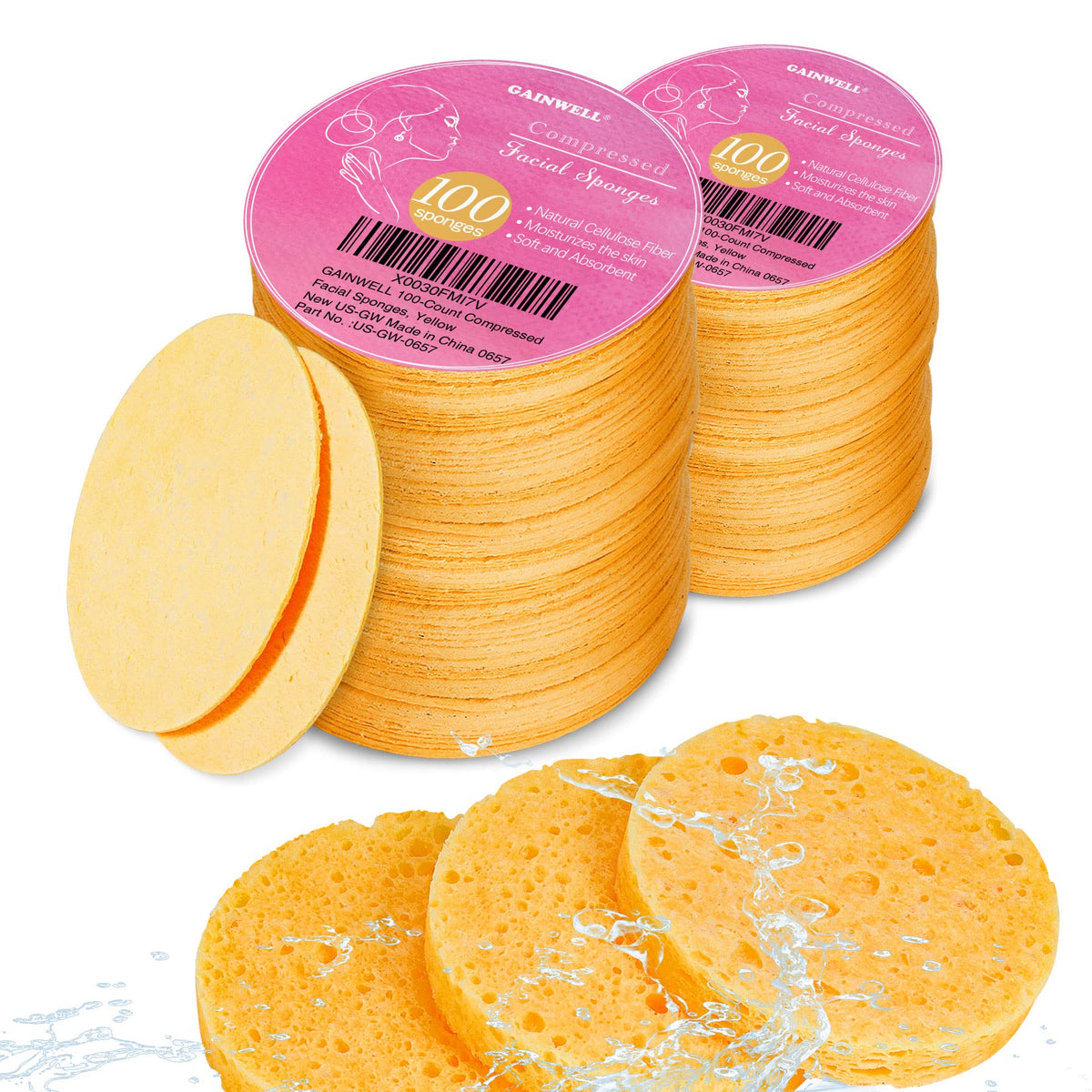 GAINWELL Compressed Facial Sponges 200PCS packaging front view