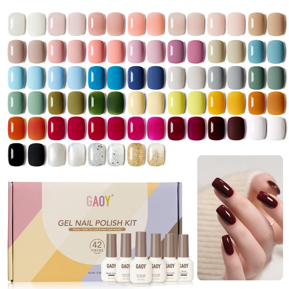 GAOY 42 Pcs Gel Nail Polish Set with 39 colours and top coats