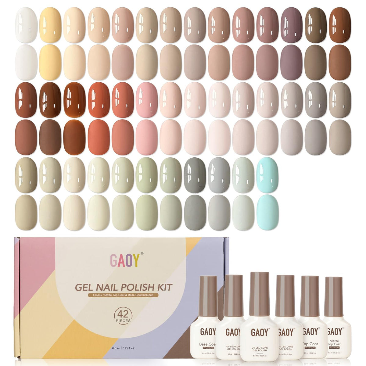 GAOY 42 Pcs Gel Nail Polish Set with 39 neutral colours