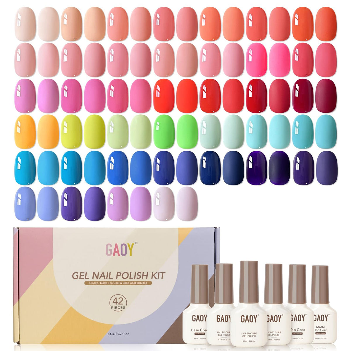 GAOY 42 Pcs Gel Nail Polish Set with 39 vibrant colours