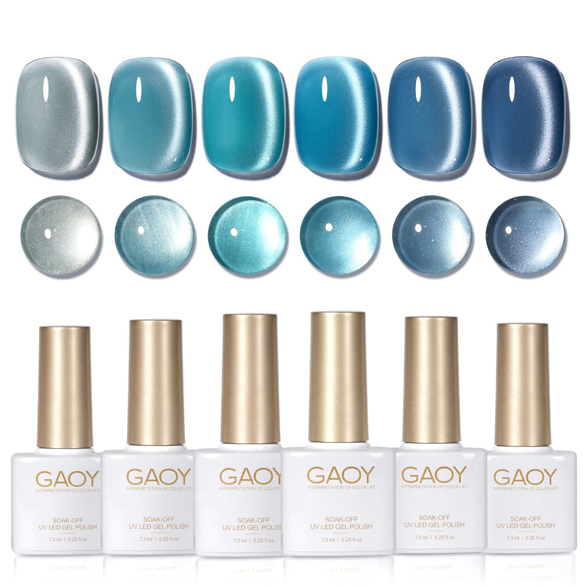 GAOY Blue Cat Eye Gel Polish Set with 6 colours and magnet