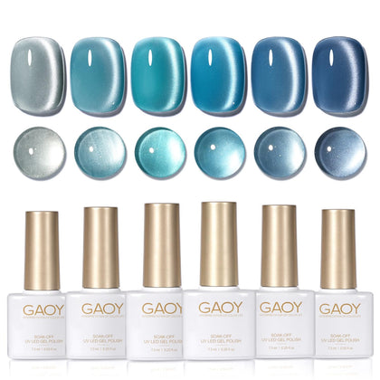 GAOY Blue Cat Eye Gel Polish Set with 6 colours and magnet