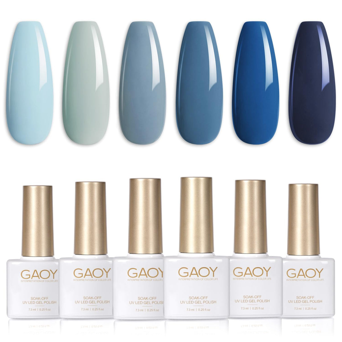 GAOY Blue Navy Gel Nail Polish Set front view with six colours