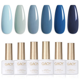 GAOY Blue Navy Gel Nail Polish Set front view with six colours