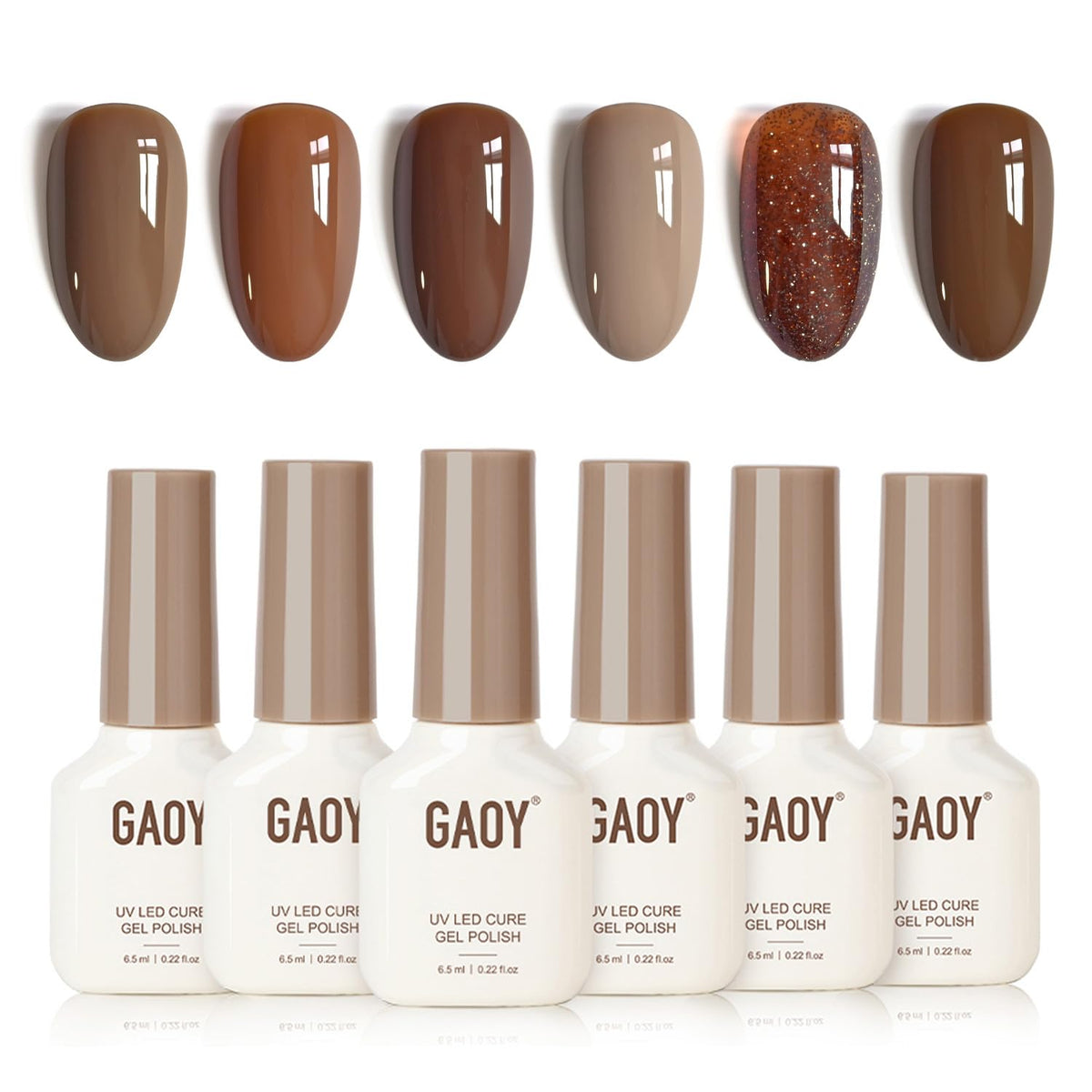 GAOY Brown Fall Gel Nail Polish Set with six colours in packaging