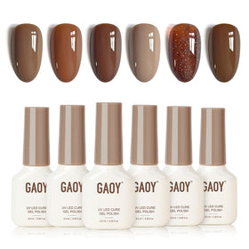 GAOY Brown Fall Gel Nail Polish Set with six colours in packaging