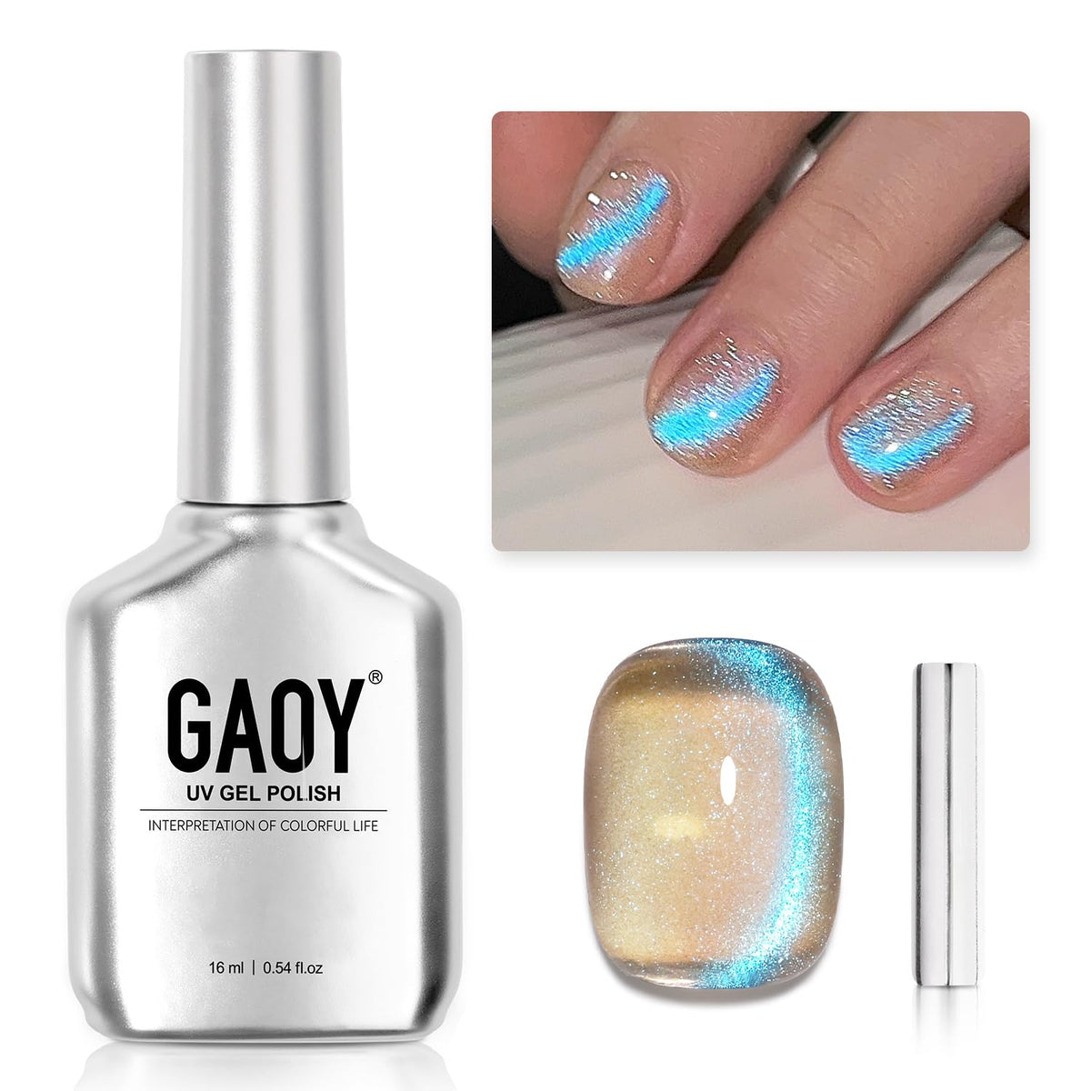 GAOY Cat Eye Gel Nail Polish 16ml blue glitter front view
