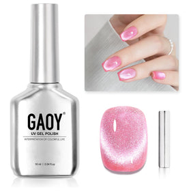 GAOY Cat Eye Gel Nail Polish 16ml Electric Pink front view