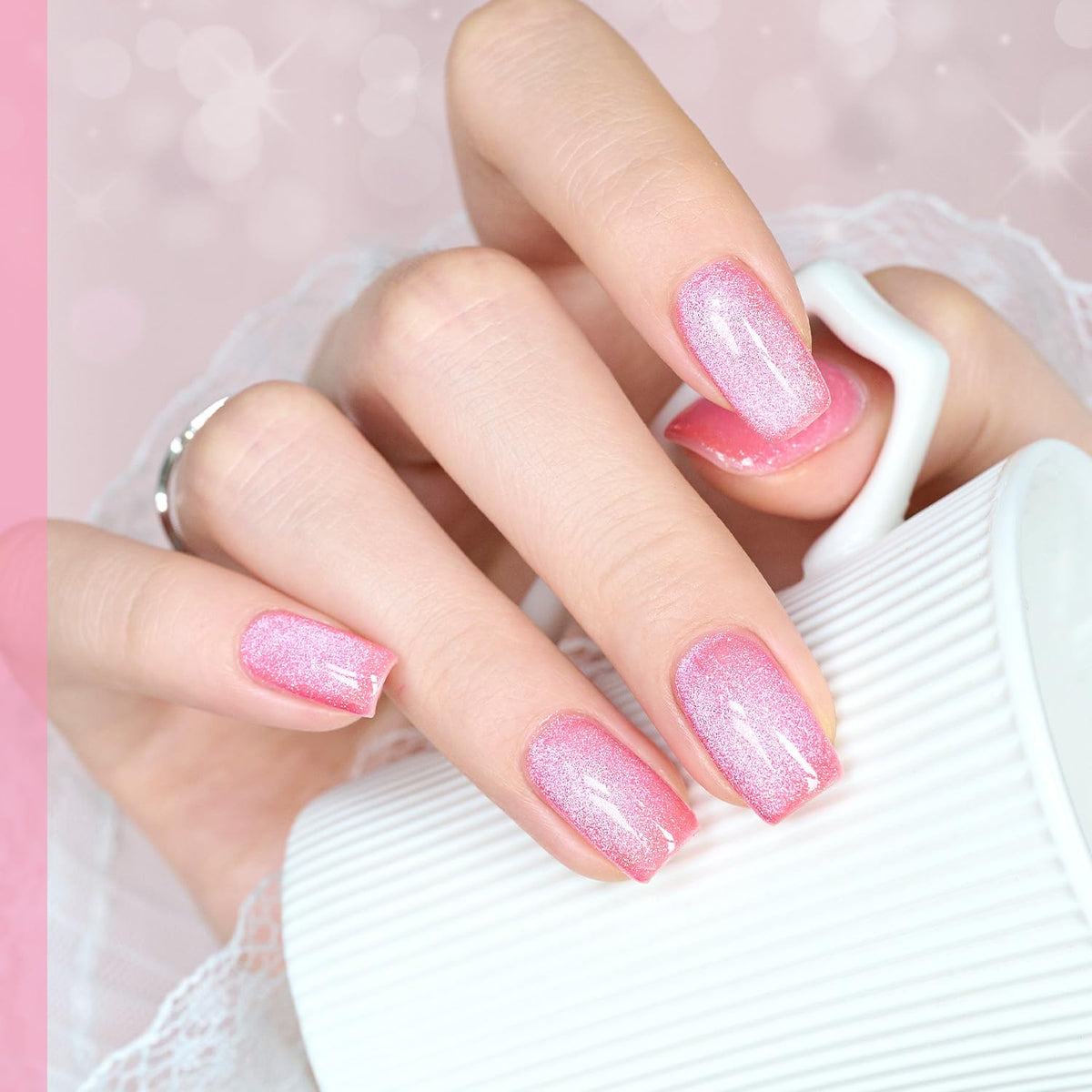 GAOY Cat Eye Gel Nail Polish 16ml Electric Pink in application