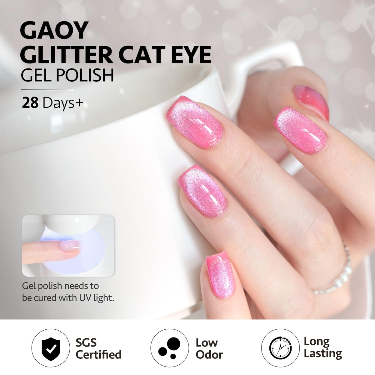 GAOY Cat Eye Gel Nail Polish 16ml Electric Pink with UV light curing