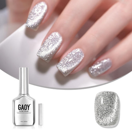 GAOY Cat Eye Gel Nail Polish 16ml silver glitter holographic front view