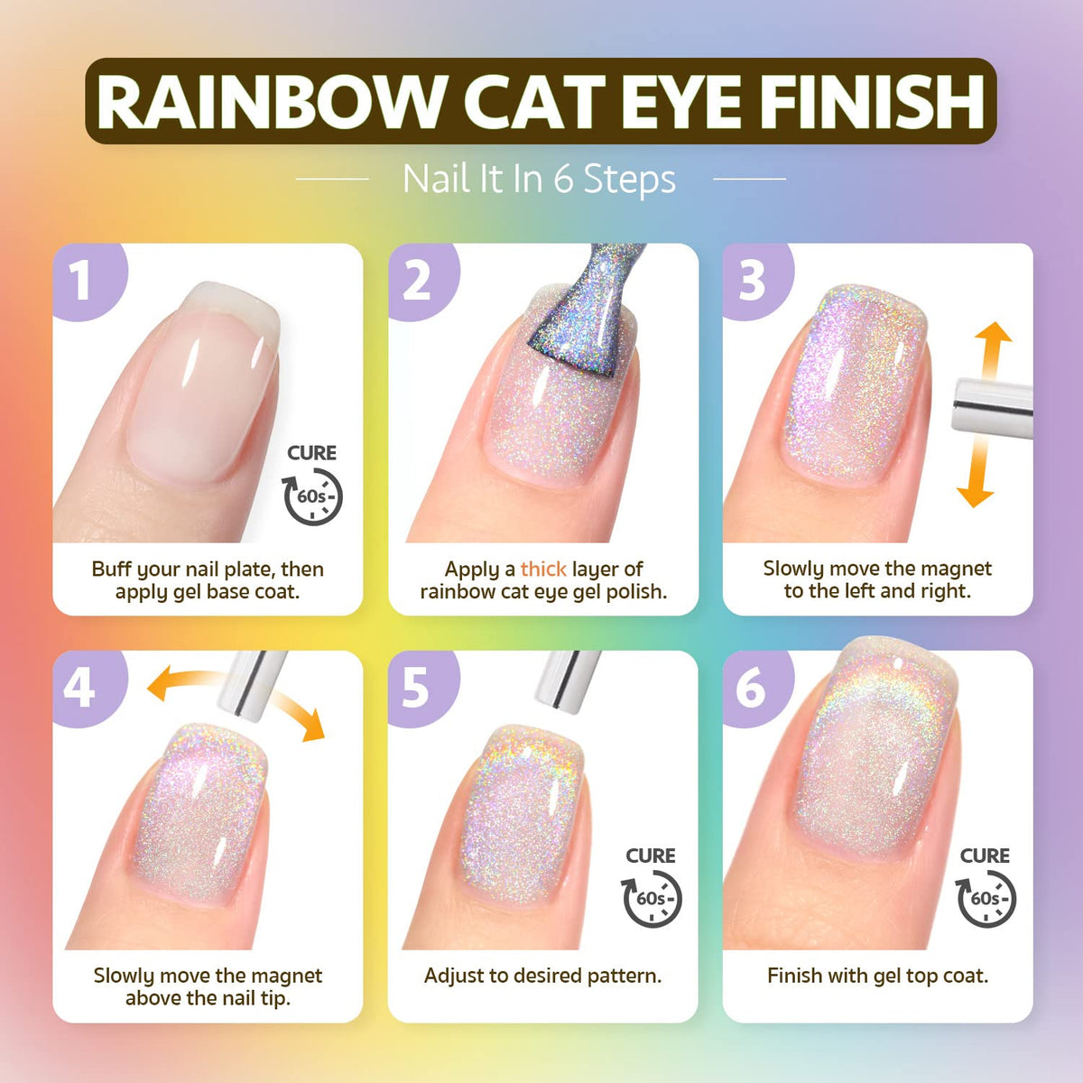 GAOY Cat Eye Gel Nail Polish 16ml Silver Rainbow with magnet