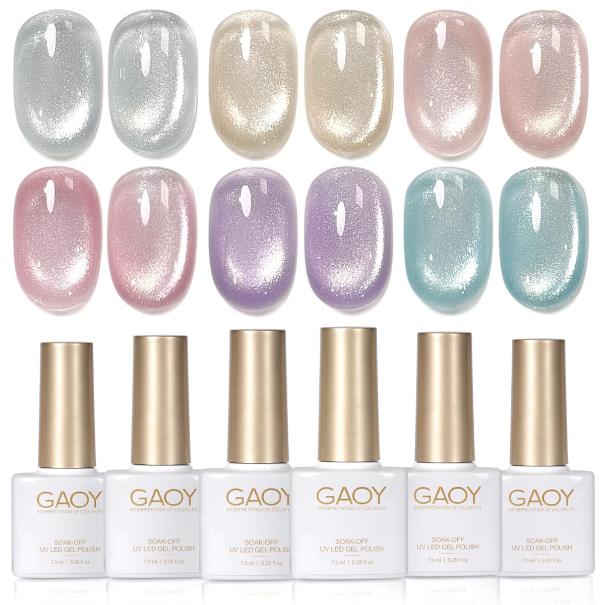 GAOY Cat Eye Gel Nail Polish Kit with 6 colours and magnet