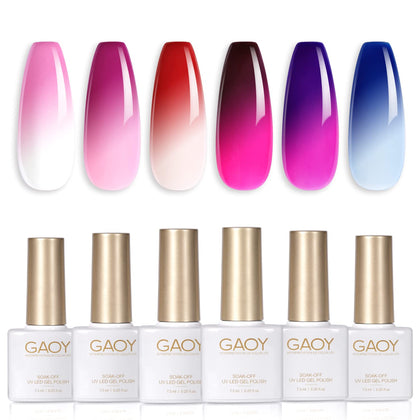 GAOY Color Changing Gel Nail Polish Set with 6 shades front view