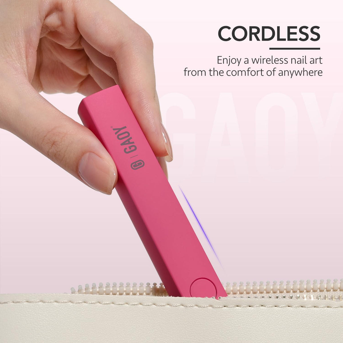 GAOY cordless nail lamp demonstrating quick drying feature