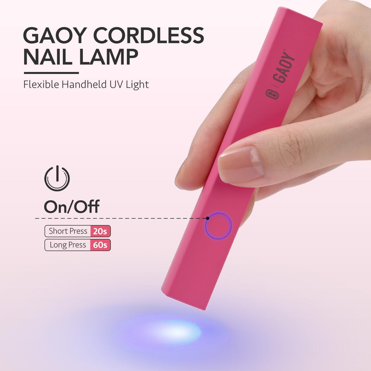 GAOY cordless nail lamp with gel polish curing, side view