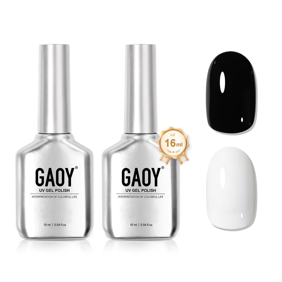 GAOY Gel Nail Polish Kit with black and white bottles front view